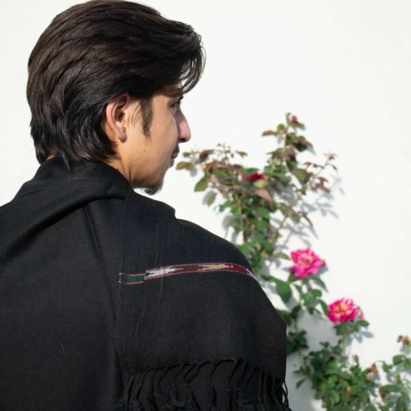 Swati Islampuri Woolen Shawl – Soft and Warm Classic Black with Vibrant Border - Image 2