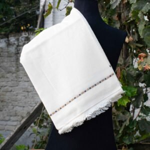 White 52 Gauge Men's Woolen Shawl - Minimalist Geometric Border Shawl - Pakistani Traditional Shawl